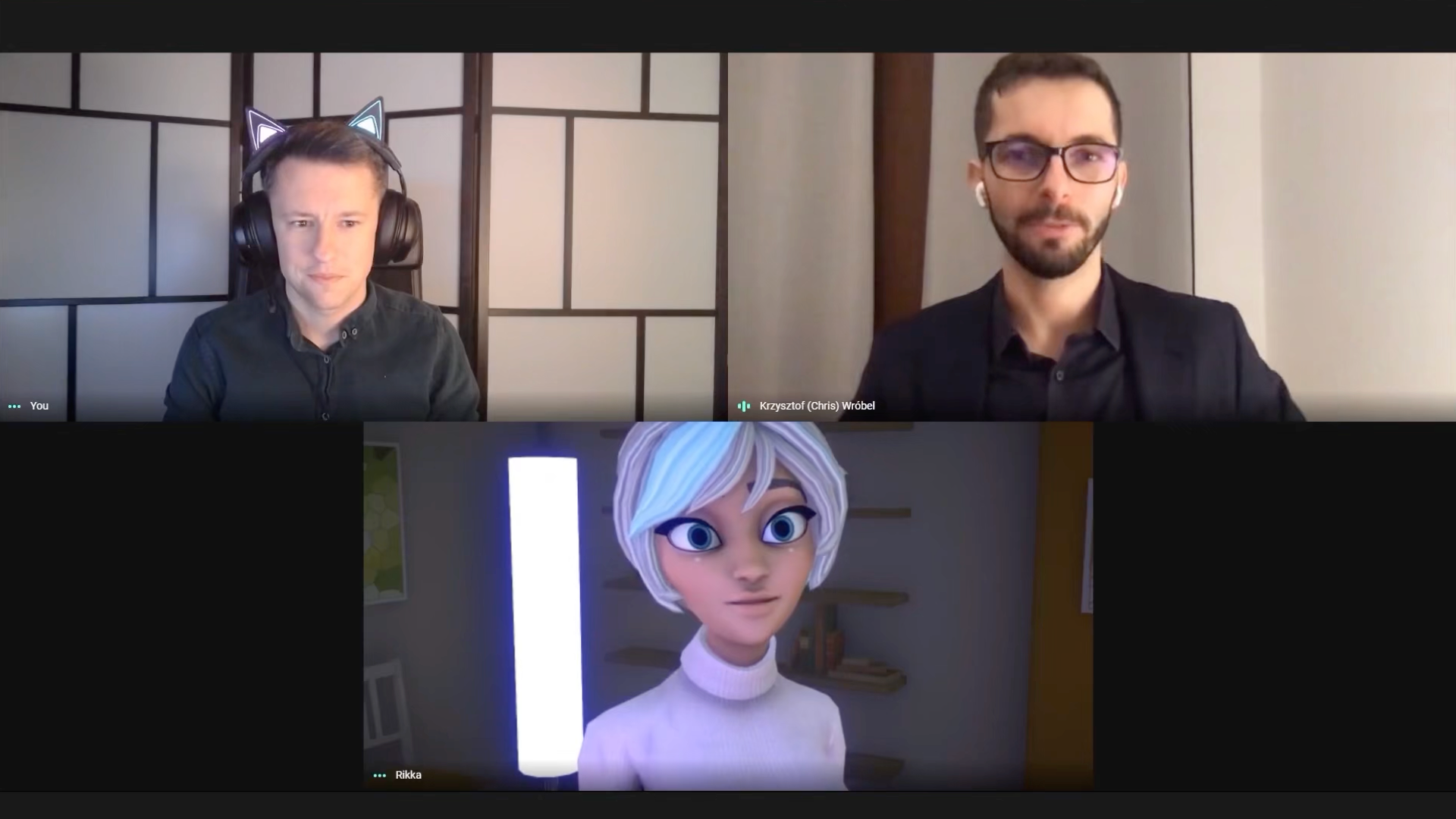 Founders Chris and Pawel chatting with Rikka during product reveal Zoom call. You can check it out here
