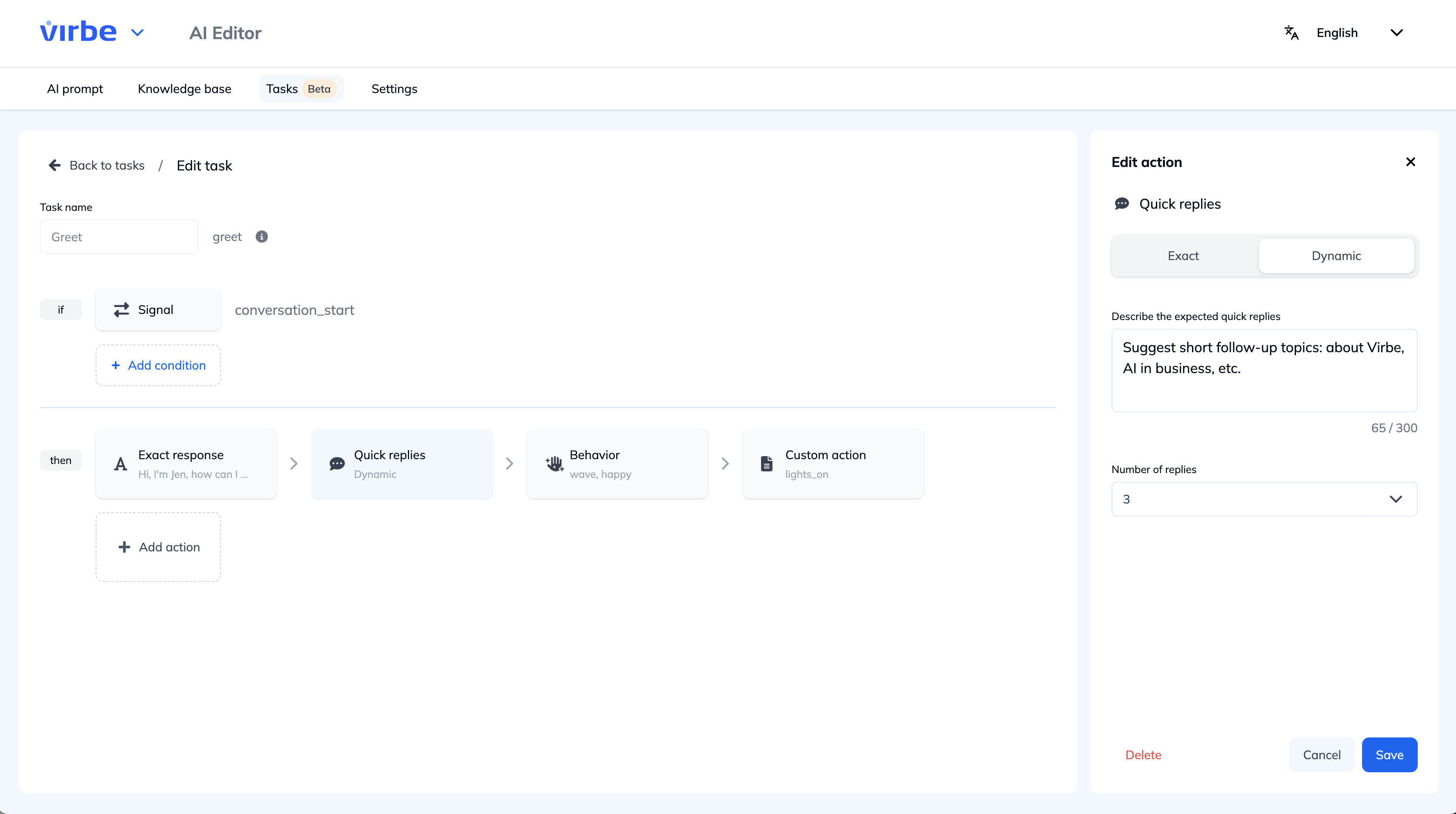 Add action – Dynamic quick replies