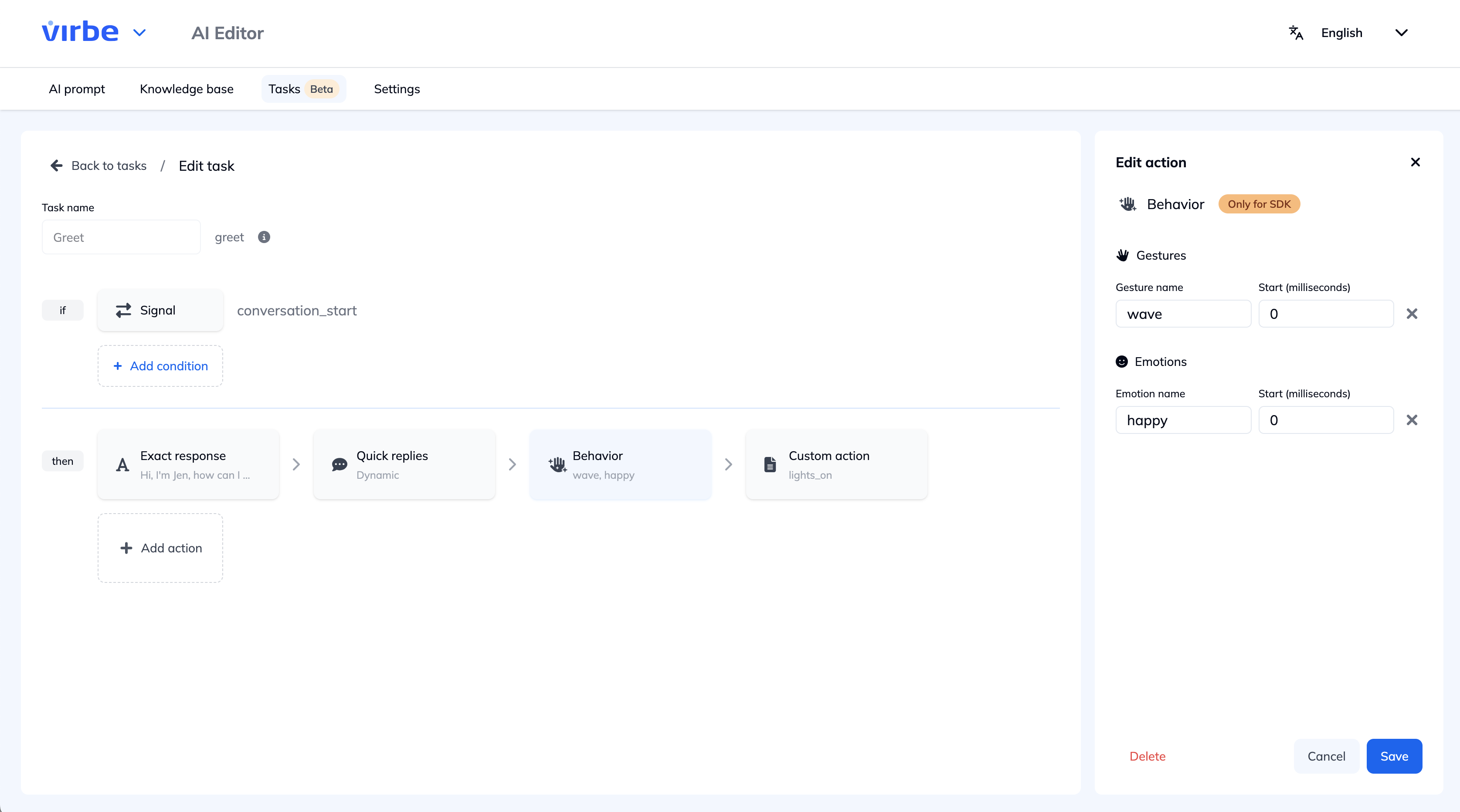 Add action – Behavior